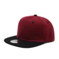 Gorra snapback de ala plana roja y negra, sombrero de béisbol de estilo urbano casual hip-hop unisex. - Ajustable / Copa Burdeos Visera Negra
