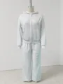 Casual heather grey women zip hoodie and wide leg sweatpants two piece tracksuit set - Front View