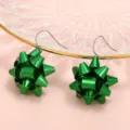 Green metallic Christmas bow earrings, 3D ribbon drop earrings for holiday party fashion jewelry. - Green Single Flower Knot Style (0206) / Green