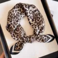 Classic leopard print silk square scarf for women, elegant retro neckerchief and hair accessory. - Old Money Leopard