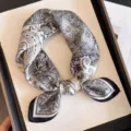 Black and white silk scarf with retro paisley and floral print for elegant styling. - Southern Italian Court Pattern - Black & Gray