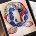 Retro blue paisley silk small square scarf, elegant western cowboy neckerchief for outfits. - Western Pioneer Print