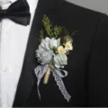 Kunstmatige huwelijk boutonniere bruidegom corsage grijze roos voor zakelijke feest - Corsage / Blauw