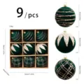 Set de 9 bolas de Navidad de terciopelo verde 10cm adornos colgantes para árbol navideño - 10cm / Verde Oscuro