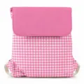 Roze met witte ruitjes katoenen trekkoord rugzak, frisse casual schooltas voor dagelijks gebruik. - Roze