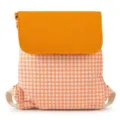 Canvas trekkoord rugzak met gele flap en oranje geruit patroon stijlvolle casual tas - Oranje