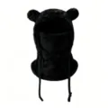 Winter warm cute bear ears baby kids balaclava windproof fleece hat face mask - 3-10 Years / Black
