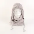 Grey plush hooded scarf winter warm windproof balaclava hat with adjustable drawstring. - L / Adult / Light Gray