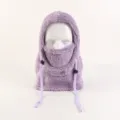 Purple fleece winter warm hooded scarf balaclava with adjustable drawstring for outdoor cold weather. - S / 3-10 Years / Purple