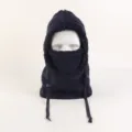 Winter warm fleece balaclava hooded face mask windproof ski hat with adjustable drawstrings - S / 3-10 Years / Navy Blue