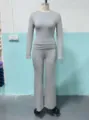 Women gray long sleeve top and flared pants two-piece activewear set for workout casual wear - XS / Top And Bottom / Front View