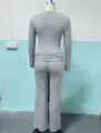 Grey long sleeve top and matching flared trousers two-piece set, detailed back view. - XS / Top And Bottom / Back View