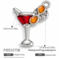 Stainless Steel Cocktail Glass Pendant DIY Jewelry Charm Waterproof Hypoallergenic - Red-Orange Oil Drip Cocktail Glass Style (PJ93157SB)
