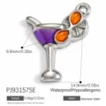 Stainless steel cocktail glass pendant DIY jewelry accessory with colorful drip oil design. - Purple-Orange Oil Drip Cocktail Glass Style (PJ93157SE)