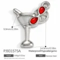 Stainless steel cocktail glass pendant DIY jewelry accessory with red enamel and waterproof design. - Red Oil Drip Cocktail Glass Style (PJ93157SA)