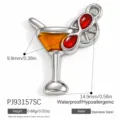 Stainless steel cocktail glass pendant charm, waterproof and hypoallergenic jewelry accessory. - Ruby-Orange Crystal Oil Drip Cocktail Glass Style (PJ93157SC)