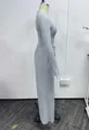 Side detail view of women casual gray long sleeve top and matching pants lounge set. - XS / Top And Bottom / Side View