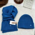 Accogliente set berretto e sciarpa in maglia blu inverno caldo tinta unita a coste chic - Blu reale (sciarpa + berretto)