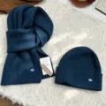 Dark blue knit beanie and scarf set, warm winter wool knitwear two-piece set for women. - Navy Blue (Scarf and Hat)