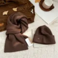 Cozy brown knitted beanie and scarf set, stylish winter warm two-piece outfit for women. - Coffee (Scarf & Hat)