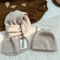 Cozy beige knit beanie and scarf set, soft winter warm two-piece accessory for women. - Oatmeal (Scarf & Hat)