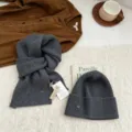 Dark grey knitted beanie scarf set winter warm wool hat winter fashion cozy stylish daily wear - Dark Gray (Scarf & Hat)