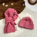 Pink knitted beanie and scarf set winter warm wool hat scarf two piece set for women - Pink (Scarf & Hat)
