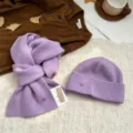 Purple knit beanie and scarf set, cozy winter wool 2-piece set for women daily wear. - Purple (Scarf & Hat)