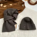 Dark brown knitted scarf and beanie hat set, cozy winter warm ribbed knit two-piece outfit. - Brown (Scarf & Hat)