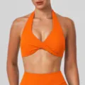 Orange halter yoga sports bra fitness workout crop top athletic activewear active apparel - Orange