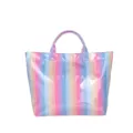 Borsa tote in PVC a righe colorate, elegante borsa da spesa portatile di grande capacità per donne. - Viola