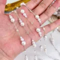 Grote en kleine parel kristal interval ketting - Zilver
