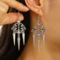Antique Silver Hollow Carved Spike Earrings