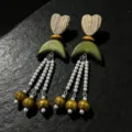 2610015 wooden love moon pearl tassel earrings