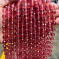 6mm 18cm (Environ 30 Pièces) / Quartz Fraise Naturel 5A 64 Facettes