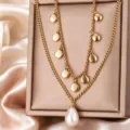 Large Pear Artificial Pearl Double Layer Necklace (N-42G) / Gold