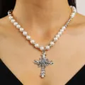 Antique Silver Vintage Cross Pearl Style (古白K 3907)