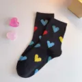 One Size / Black with Colorful Hearts