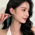 Green Tassel Stud Earrings