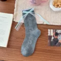 Lace Bow Cartoon Cat Mid-Tube Socks / Dark Gray