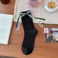 Lace Bow Cartoon Cat Mid-Tube Socks / Black