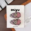 Pack of 2 / Pink Green Plaid Button BB Clip