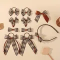 Juego de accesorios para el cabello a cuadros (HH5230-10C) / Cuadros Marrón Retro
