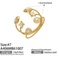 Taglia 7 / Anello Aperto a Triplo Strato con Zirconia Geometrica (A406-Oro)