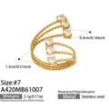 Taglia 7 / Anello Aperto a Triplo Strato con Zirconia Quadrata (A420-Oro)