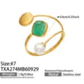 Size 7 / Green Cat's Eye Stone Open Ring (TXA274) / Gold
