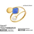 Size 7 / Blue Cat's Eye Stone Open Ring (TXA274) / Gold