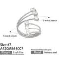 Taglia 7 / Anello Aperto a Triplo Strato con Zirconia Quadrata (A420-Argento)