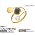 Size 7 / Black Cat's Eye Stone Open Ring (TXA274) / Gold