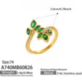 Size 7 / Green Gemstone Leaf Style (A740) / Gold